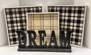 lot 678 image: Three Plaid Trays & Dream Sign