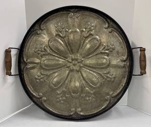 lot 682 image: Medallion Tray - Metal With Wood Handles