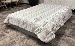 lot 402 image: FullQueen Striped Comforter - Neutral Gray & Beige