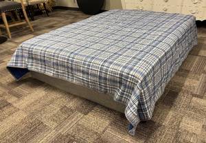 lot 411 image: Nautica Queen Comforter - Plaid Blue & Beige