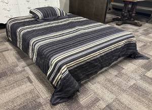 lot 440 image: Queen Striped Comforter Set & Pillow Sham - Dark Gray & Beige Stripes