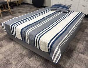 lot 471 image: Nautica Twin Bedspread with Pillow Sham - Striped Navy, White & Gray