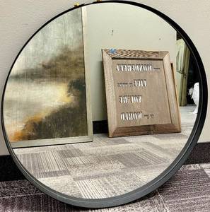 lot 714 image: Round Wall Mirror - Black Frame