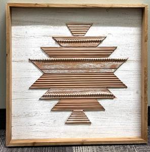 lot 717 image: Geometric Tree Wall Art - Layered Wood Triangles on Whitewashed Backdrop