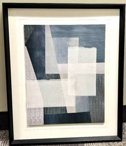 lot 719 image: Geometric Abstract Art Print - Framed in Black - GrayBlue Tones