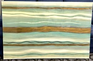 lot 729 image: Abstract Seascape Painting on Canvas - Aqua Waves & Gold Stripe