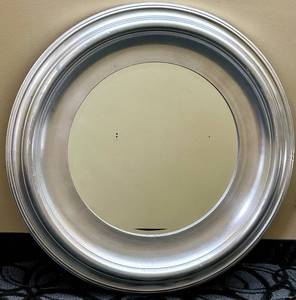 lot 736 image: Mirror - 40-Inch Round, Brushed Metal Frame