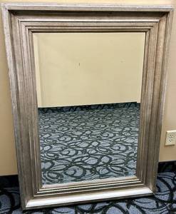 lot 739 image: Large Beveled Silver Frame Wall Mirror with Multi-Layer Moldings