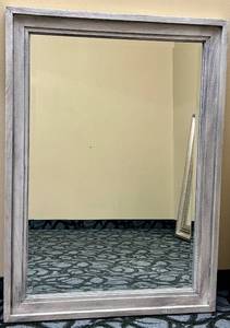 lot 740 image: HEKMAN Rectangular Wall Mirror & Distressed Gray Wood Frame