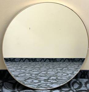 lot 745 image: Round Wood Frame Wall Mirror - Natural Finish, Circular Accent