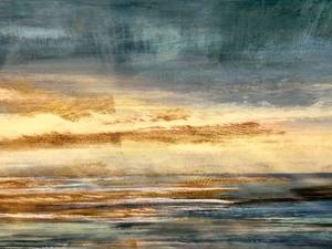 lot 756 image: Abstract Seascape Painting on Canvas - Unframed - Blue, Turquoise & Gold