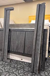 lot 800 image: King Bed Frame with Headboard - Weathered Gray Wood Finish
