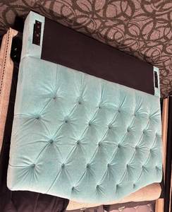 lot 829 image: Pottery Barn Full Headboard - Powder Velvet Upholstery