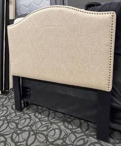 lot 831 image: Home Meridian Queen Headboard - Beige Upholstery with Nailhead Trim