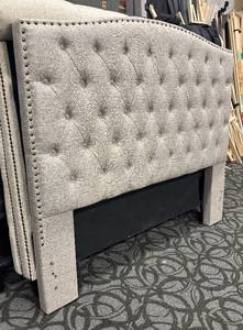 lot 842 image: Hillsdale Queen-Size Headboard - Tufted Gray Upholstery with Nailhead Trim