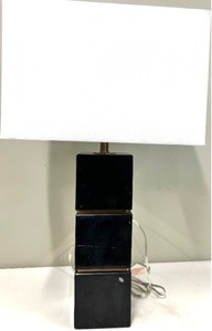 lot 119 image: Block-Base Table Lamp with White Cube Shade