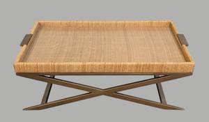 lot 33 image: Vieux Carre Coffee Table - 47 x 28 x 16 in - Rattan Tray Top & Bronze Base