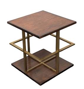 lot 30 image: Stanley Furniture Company Side Table - 18 x 18 in Wood Top, 19 in High, Gold-Tone Base