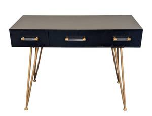 lot 50 image: Black & Gold Console Table - 3-Drawer, 42 x 18 x 31 in