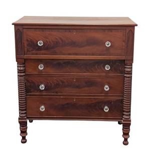 lot 51 image: Vintage Spindle-Leg Dresser 4-Drawer Chest - Glass Knob Pulls, 42.5W x 22D x 47H