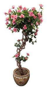 lot 55 image: Faux Rose Topiary in Chinese Planter - 54 Tall Plant, 9.5 H Planter, 12 Dia