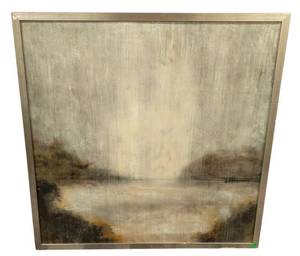 lot 59 image: Framed Print Painting 53 x 53 in - Metal Frame & Abstract Landscape