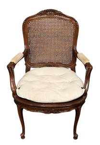 lot 593 image: Vintage Armchair - Cane Back & Tufted Cushion, 27W x 25D, Seat 20H, Back 41H