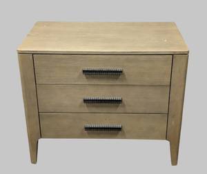 lot 905 image: Three-Drawer Nightstand & Side Table - Distressed Wood Finish, 34 in W x 28 in H