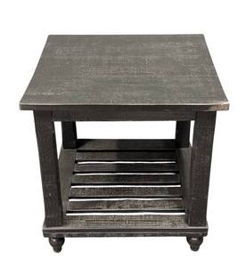 lot 915 image: Black Wood Side Table - 24 x 23 in Top, 24 in High, Distressed Black Finish