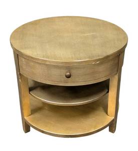 lot 917 image: Round Gold Painted Wood Side Table - 25 H x 28 Dia - 3-Tier End Table With Drawer