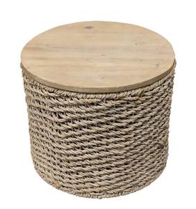 lot 918 image: Round Rope Accent Table - 19 in H x 22 in Dia - Natural Wood Top