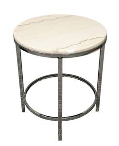 lot 923 image: Team-Fortune Marble Top Round Accent Table - 25H x 22D (Chip on Rim)