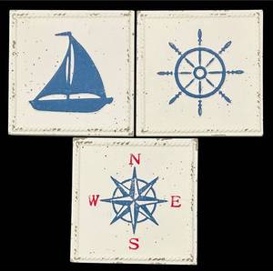 lot 207 image: Nautical Theme Metal Wall Hangings - 3-Piece Set - 12 X 12 Inches