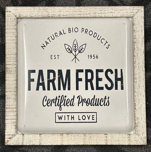 lot 209 image: Farm Fresh Framed Sign 14 x 14 in - Rustic Wall Decor