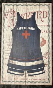 lot 212 image: Lifeguard Wall Sign - Vintage Wood Panel & 20 x 32 in