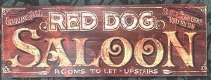 lot 219 image: Red Dog Saloon Sign - 14 x 40 in Rustic Wood Bar Decor