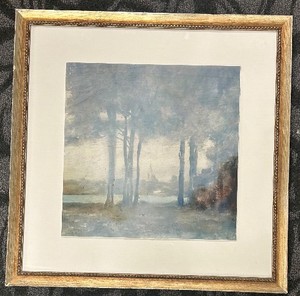 lot 241 image: Framed Landscape Painting - 22 x 22 in - Gold Beaded Frame