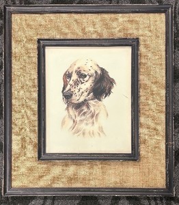 lot 245 image: Framed Dog Portrait & Burlap Mat - 19 x 21 in Wall Art