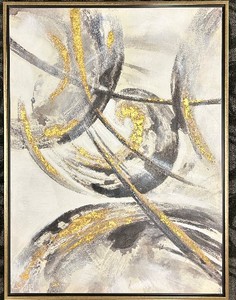 lot 249 image: Abstract Painting - Framed 30 x 39 in - Gray, Black & Gold Accents