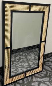 lot 252 image: Mirror 24 x 36 in Black Frame & Gold Cane Border -  Glass Crack