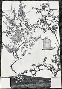 lot 263 image: Wall Art Print - Tree & Bird Cage Motif, Black & White, 30 x 40 in