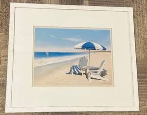lot 286 image: Beach Scene Print - Framed - 33 x 38 in