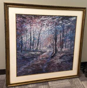 lot 289 image: Forest Path Landscape Framed Painting - 47 x 47 Inches