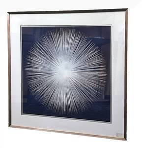 lot 292 image: Abstract Starburst Framed Art Print - 39 x 39 in, White Mat & Metallic Frame