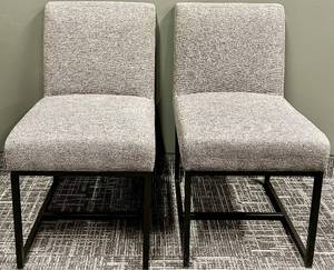 lot 550 image: Alder & Tweed Dining Chairs Pair - Gray Upholstered with Black Metal Frames #1
