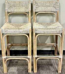 lot 556 image: Capris Pair of Natural Rattan Bar Stools - Woven Seat & Back #3