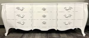 lot 563 image: Painted White French Provincial Bombe Dresser - 9 Drawers, Ornate Hardware