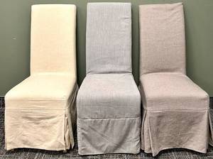 lot 564 image: Dining Chairs with Slipcovers - Beige Gray Taupe (Lot of 3)