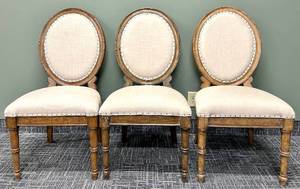 lot 568 image: Antique Style Oval-Back Upholstered Chairs (Lot of 3)