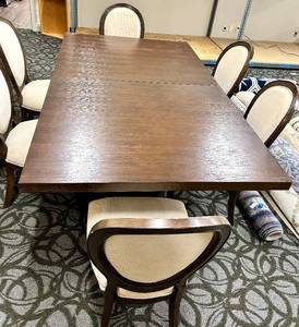 lot 933 image: Dark Wood Dining Table & 6 Upholstered Chairs